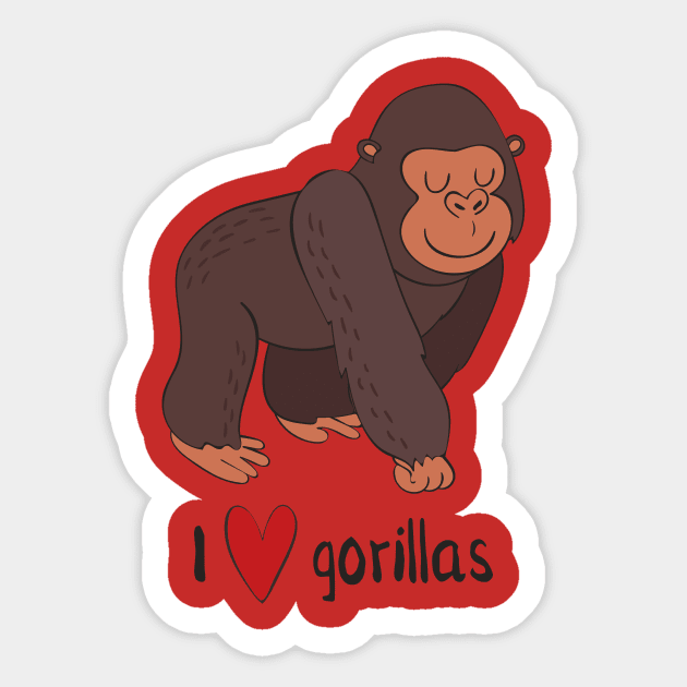 I Love Gorillas Awesome Cute Gorilla Love Heart Design Sticker by Dreamy Panda Designs